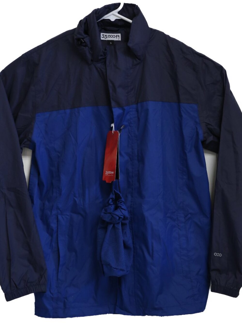 NWT 33,000 Ft Adult Size S Jacket Hooded Waterproof Packable Windbreaker Blue